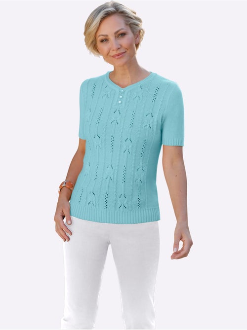 Pull à Manches Courtes Motif Tricoté Avec Partie Ajourée Devant - Taille Standard - Witt - Kiabi