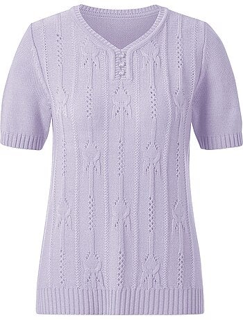 Pull à Manches Courtes Motif Tricoté Avec Partie Ajourée Devant - Taille Standard - Witt