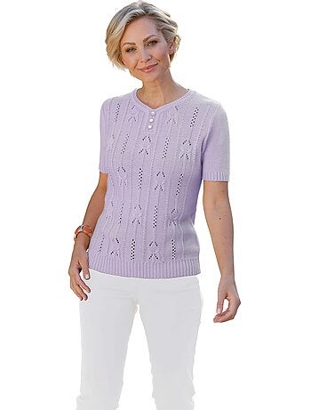 Pull à Manches Courtes Motif Tricoté Avec Partie Ajourée Devant - Taille Standard - Witt