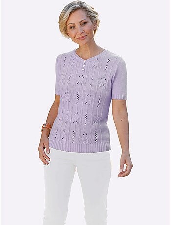 Pull à Manches Courtes Motif Tricoté Avec Partie Ajourée Devant - Taille Standard - Witt