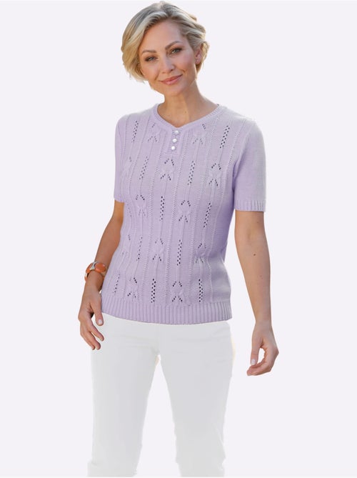 Pull à Manches Courtes Motif Tricoté Avec Partie Ajourée Devant - Taille Standard - Witt - Kiabi