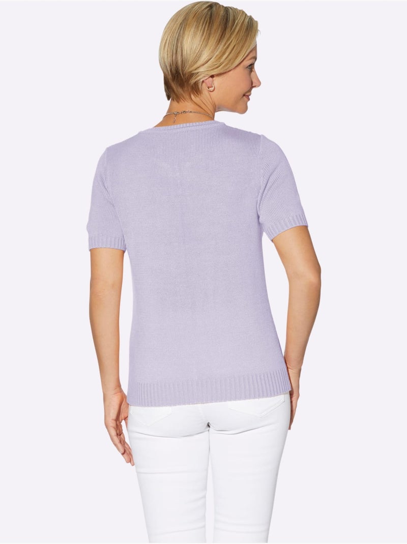 Pull à Manches Courtes Motif Tricoté Avec Partie Ajourée Devant - Taille Standard - Witt Parme - Kiabi