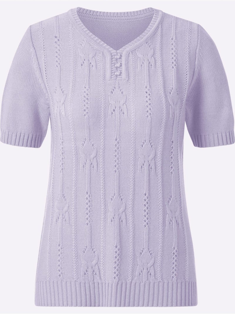 Pull à Manches Courtes Motif Tricoté Avec Partie Ajourée Devant - Taille Standard - Witt Parme - Kiabi