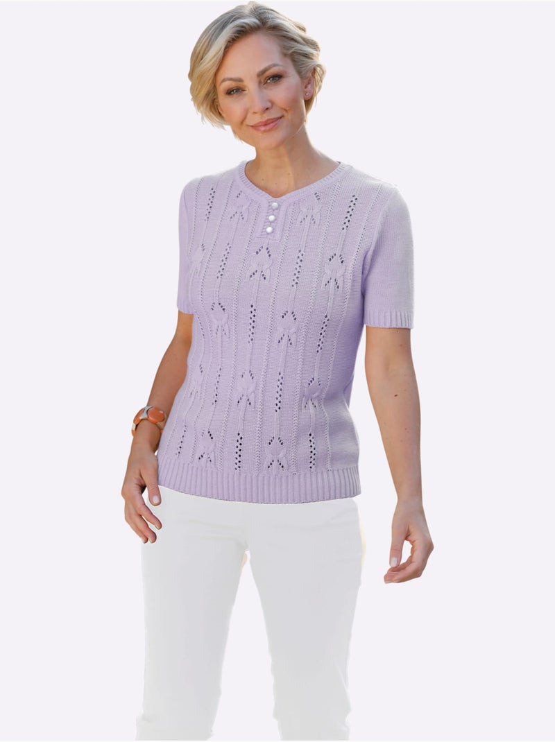 Pull à Manches Courtes Motif Tricoté Avec Partie Ajourée Devant - Taille Standard - Witt Parme - Kiabi