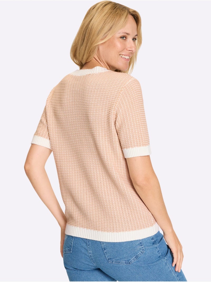 Pull à Manches Courtes Motif Tricoté Décoratif - Taille Standard - Moda Vilona Beige - Kiabi