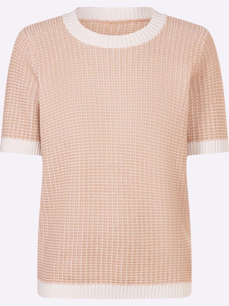 Pull à Manches Courtes Motif Tricoté Décoratif - Taille Standard - Moda Vilona Beige - Kiabi