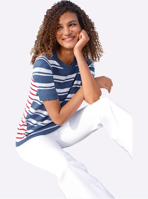 Pull à Manches Courtes Rayures Contrastées - Taille Standard - Witt - Kiabi Pull à Manches Courtes Rayures Contrastées - Taille Standard - Witt - Kiabi