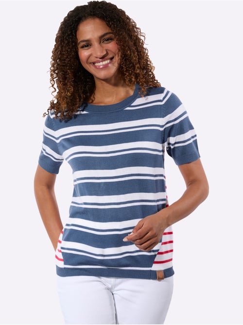 Pull à Manches Courtes Rayures Contrastées - Taille Standard - Witt - Kiabi Pull à Manches Courtes Rayures Contrastées - Taille Standard - Witt - Kiabi