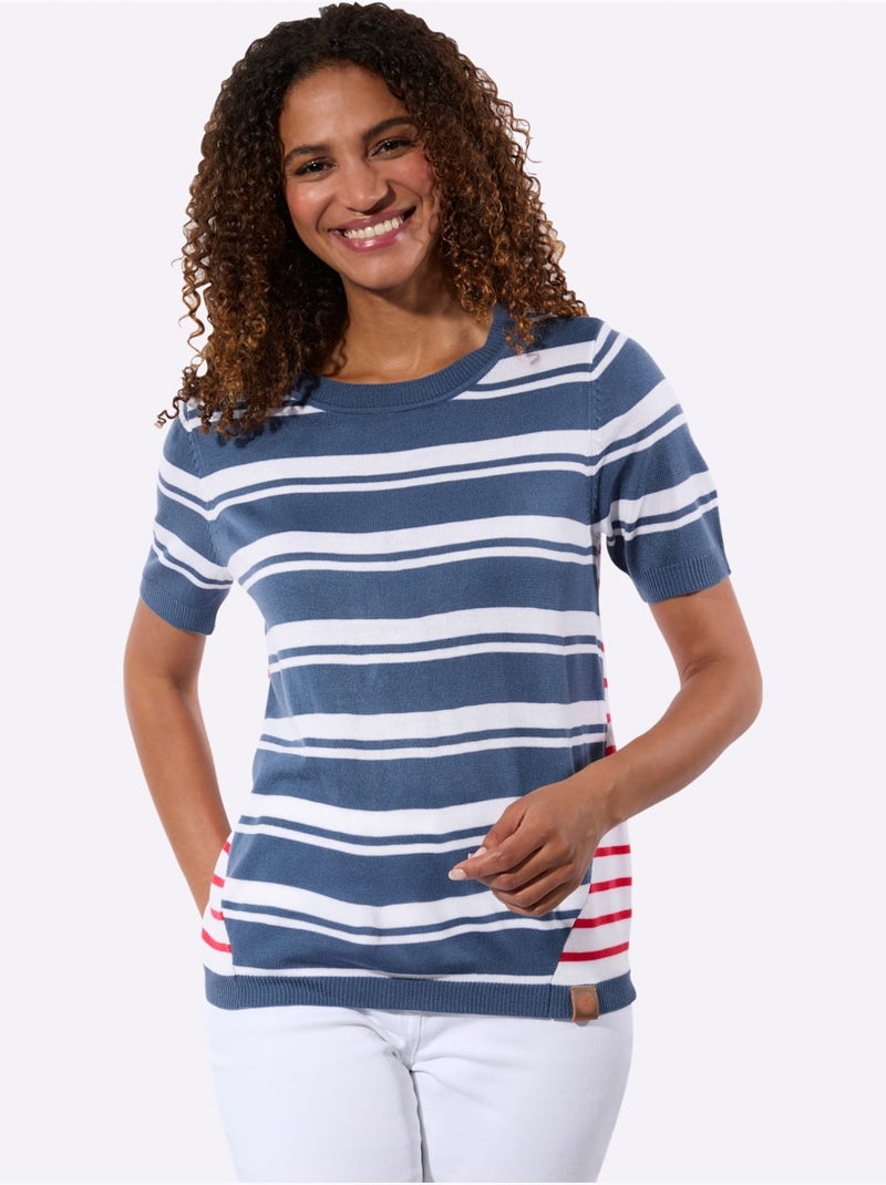 Pull à Manches Courtes Rayures Contrastées - Taille Standard - Witt Bleu Blanc - Kiabi