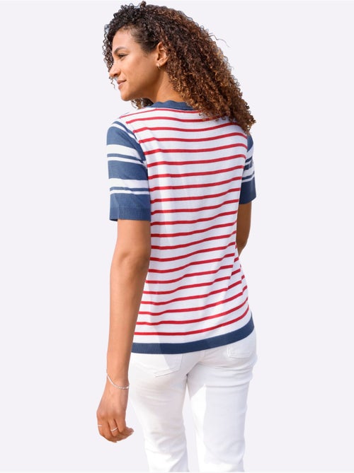 Pull à Manches Courtes Rayures Contrastées - Taille Standard - Witt - Kiabi Pull à Manches Courtes Rayures Contrastées - Taille Standard - Witt - Kiabi