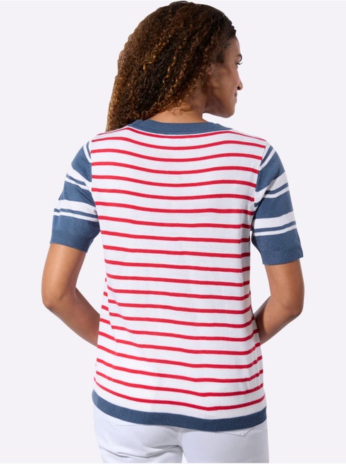 Pull à Manches Courtes Rayures Contrastées - Taille Standard - Witt - Kiabi Pull à Manches Courtes Rayures Contrastées - Taille Standard - Witt - Kiabi