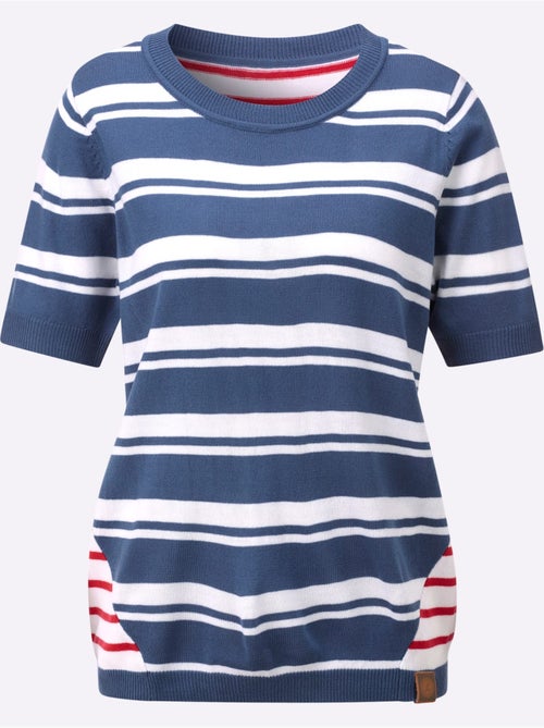 Pull à Manches Courtes Rayures Contrastées - Taille Standard - Witt - Kiabi Pull à Manches Courtes Rayures Contrastées - Taille Standard - Witt - Kiabi