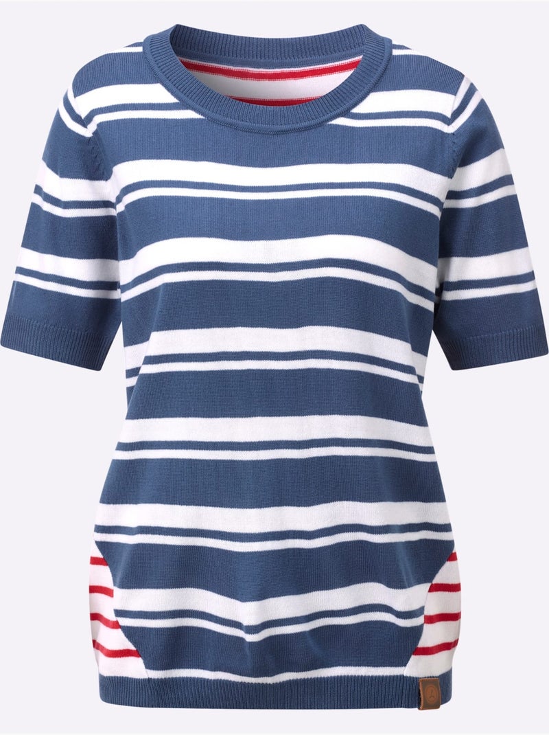 Pull à Manches Courtes Rayures Contrastées - Taille Standard - Witt Bleu Blanc - Kiabi