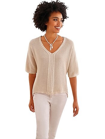 Pull à Manches Courtes Superbe Mélange Tricoté - Taille Standard - helline