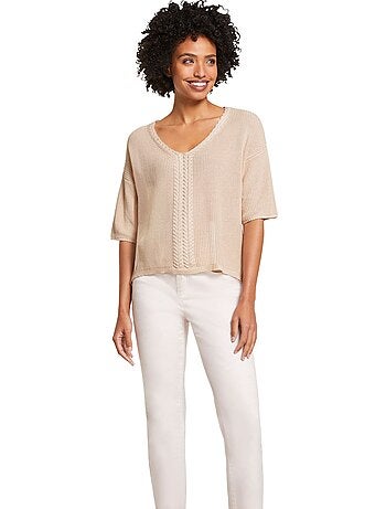 Pull à Manches Courtes Superbe Mélange Tricoté - Taille Standard - helline