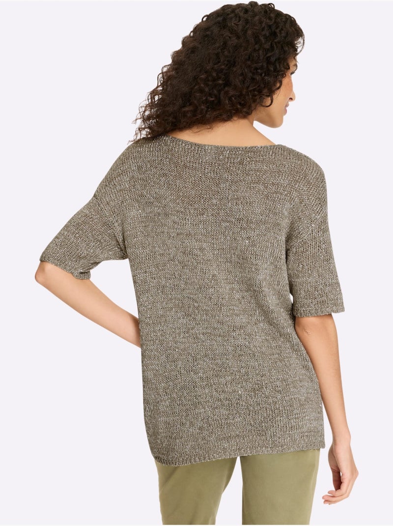 Pull à Manches Courtes Tricot Estival Très Léger - Taille Standard - Helline Beige - Kiabi