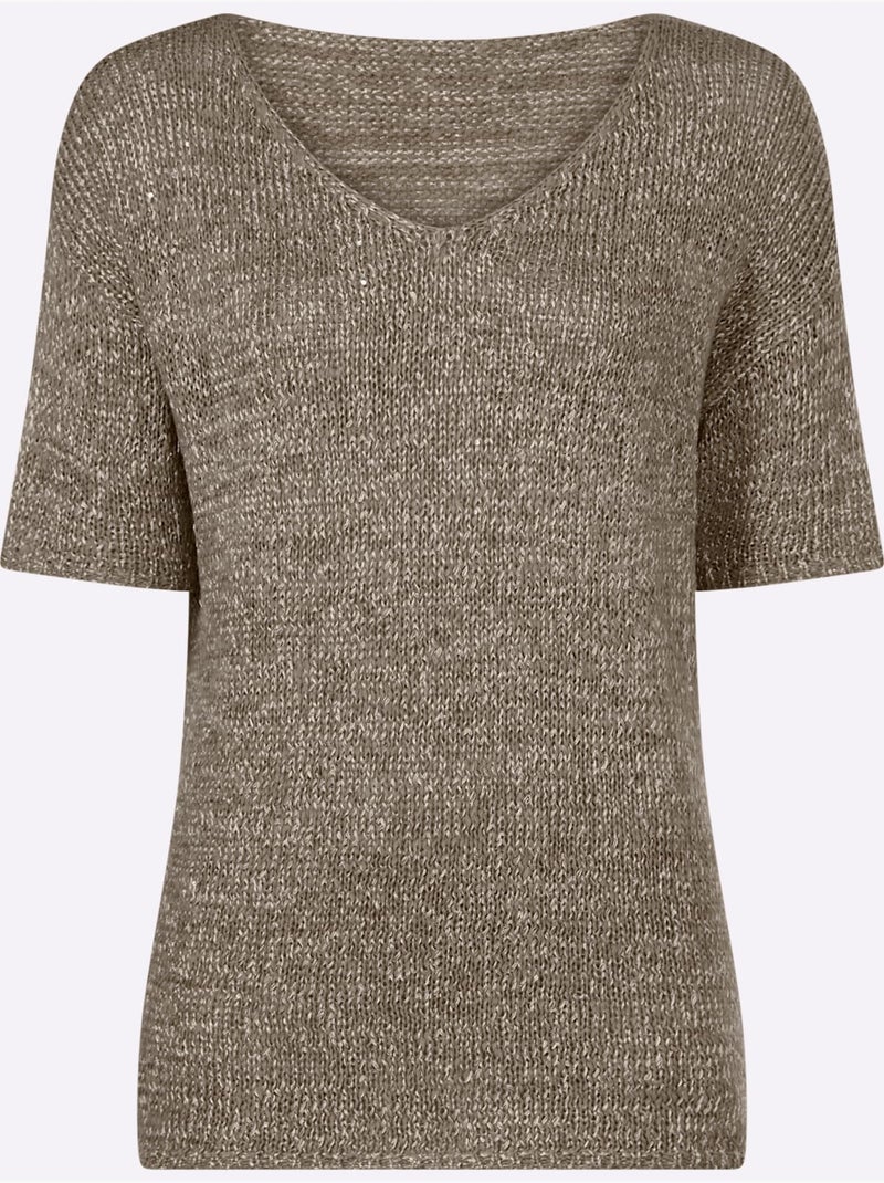 Pull à Manches Courtes Tricot Estival Très Léger - Taille Standard - Helline Beige - Kiabi