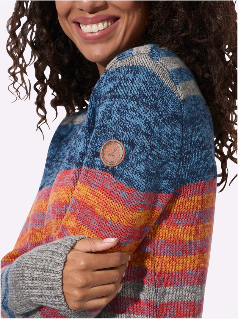Pull à Manches Longues - Taille Standard - Witt Bleu Orange - Kiabi