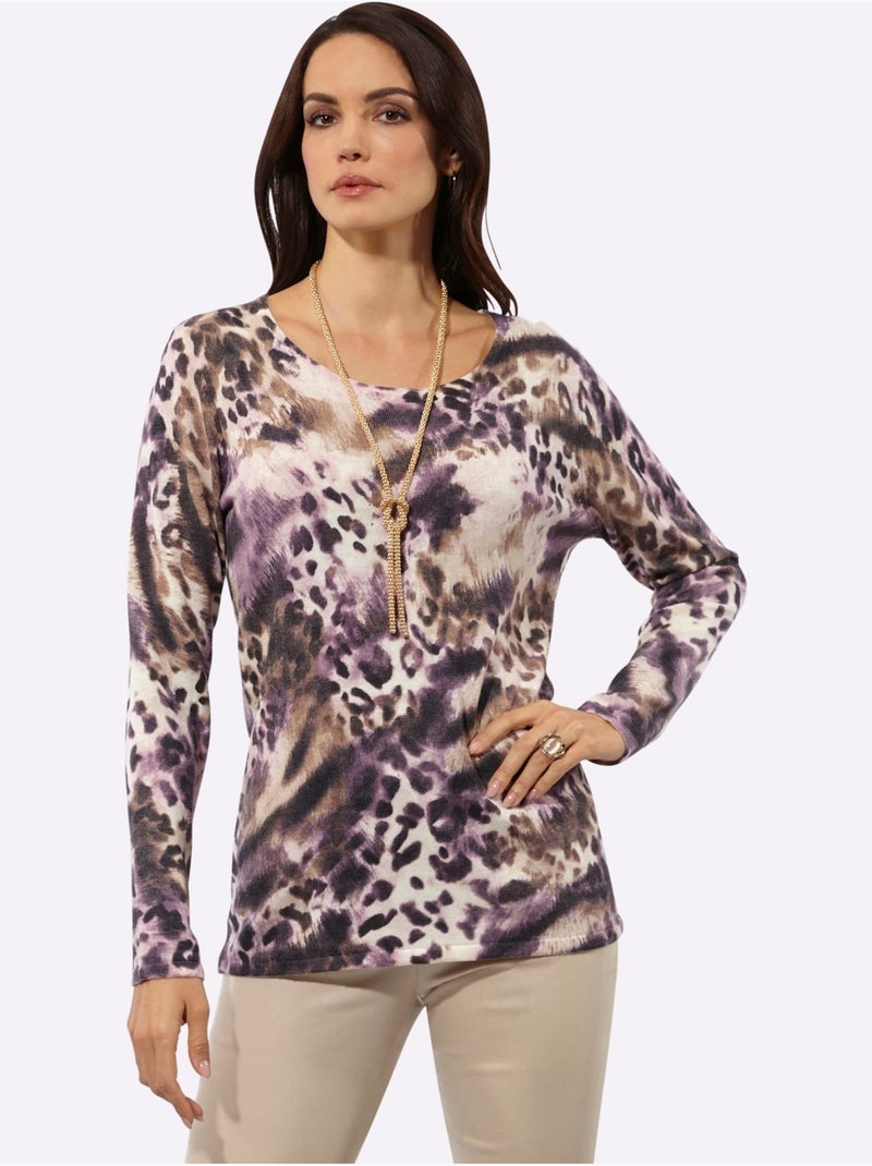 Pull à Manches Longues 30% Laine - Taille Standard - Helline Blanc Marron - Kiabi