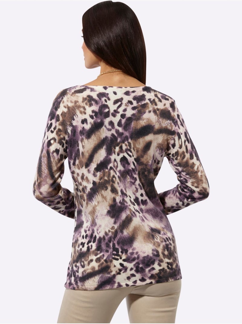 Pull à Manches Longues 30% Laine - Taille Standard - Helline Blanc Marron - Kiabi