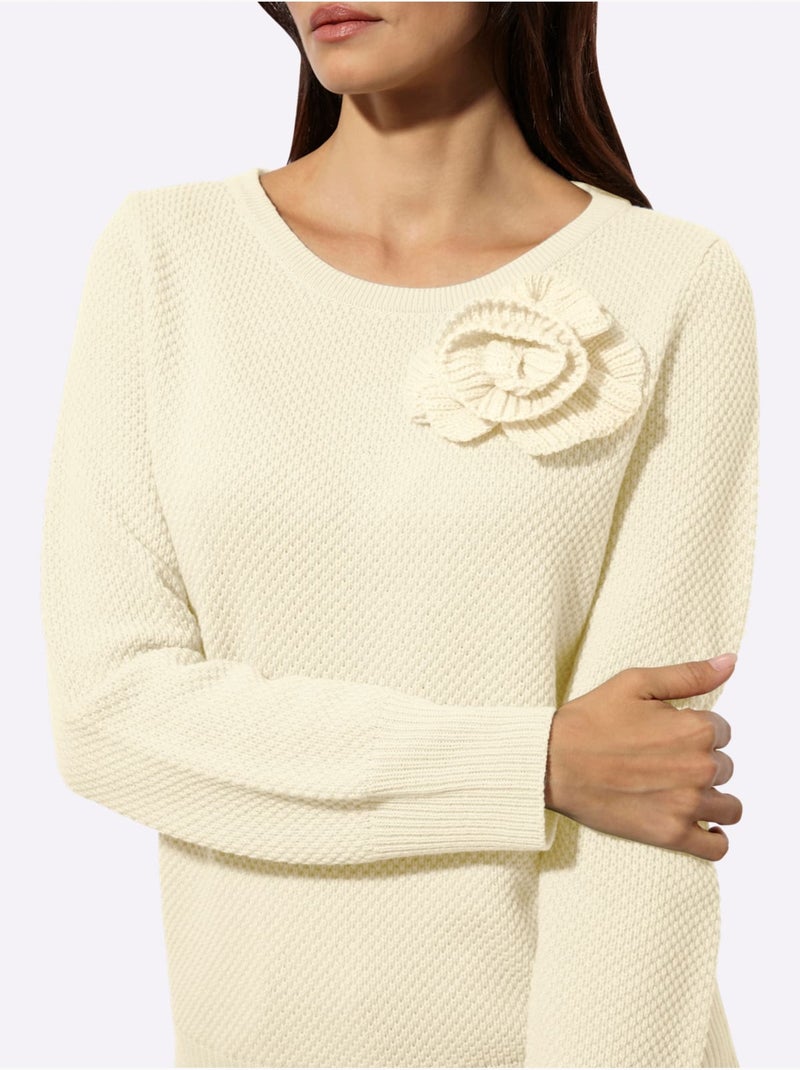 Pull à Manches Longues 30% Laine - Taille Standard - Helline Ivoire - Kiabi