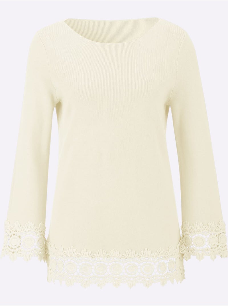 Pull à Manches Longues 30% Lyocell - Taille Standard - Helline Ivoire - Kiabi