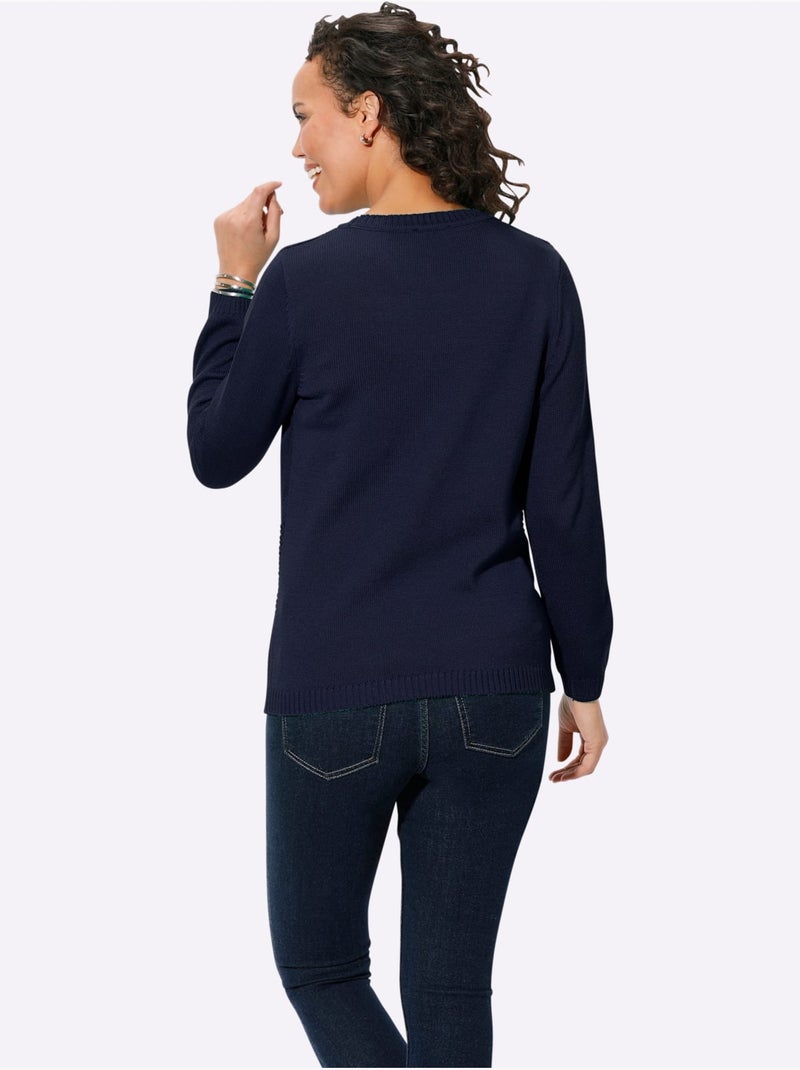 Pull à Manches Longues 50% Coton - Taille Standard - Witt Bleu marine - Kiabi