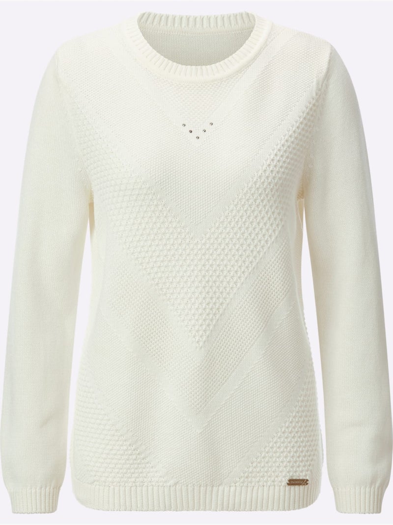 Pull à Manches Longues 50% Coton - Taille Standard - Witt Ecru - Kiabi
