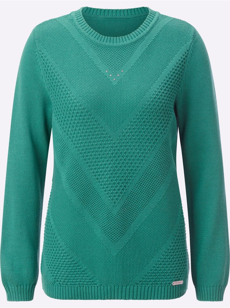 Pull à Manches Longues 50% Coton - Taille Standard - Witt Vert émeraude - Kiabi