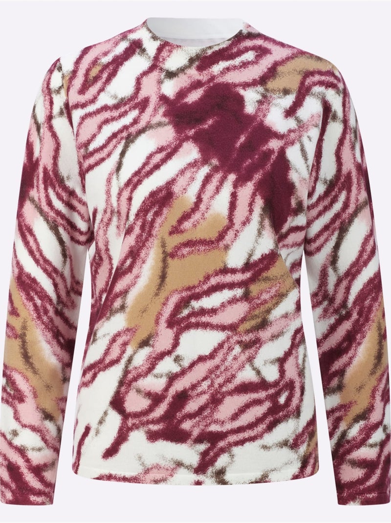 Pull à Manches Longues 50% Lyocell - Taille Standard - Helline Ecru/Rouge - Kiabi