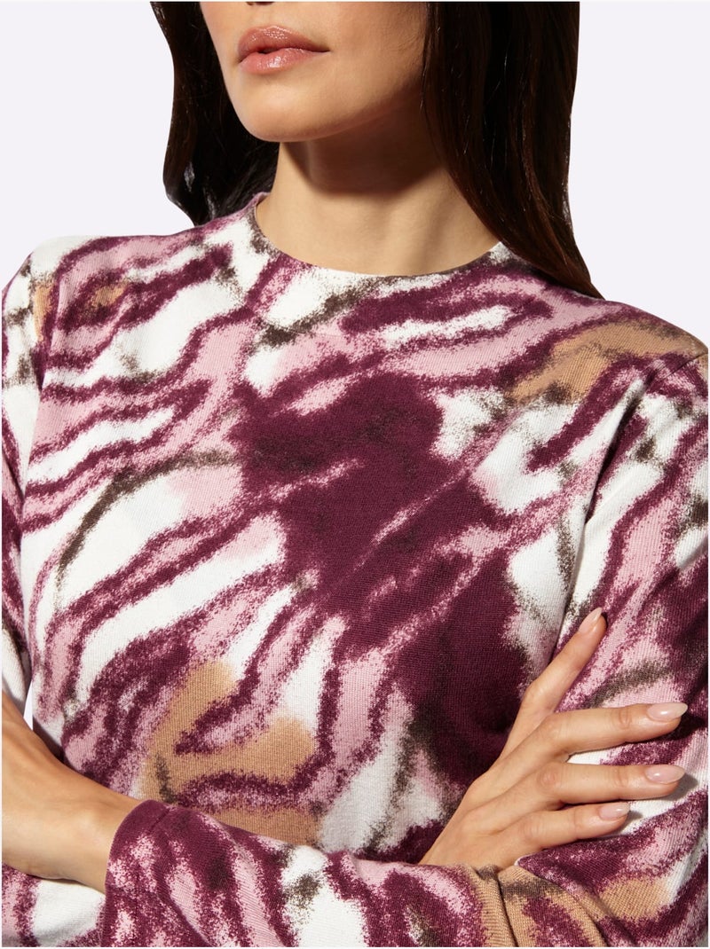 Pull à Manches Longues 50% Lyocell - Taille Standard - Helline Ecru/Rouge - Kiabi