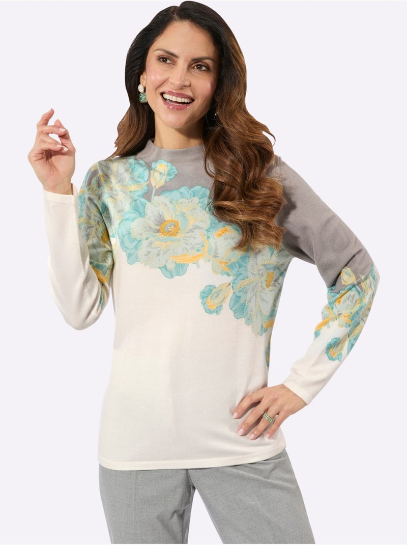 Pull à Manches Longues 50% Viscose - Taille Standard - Witt Écru/Vert - Kiabi