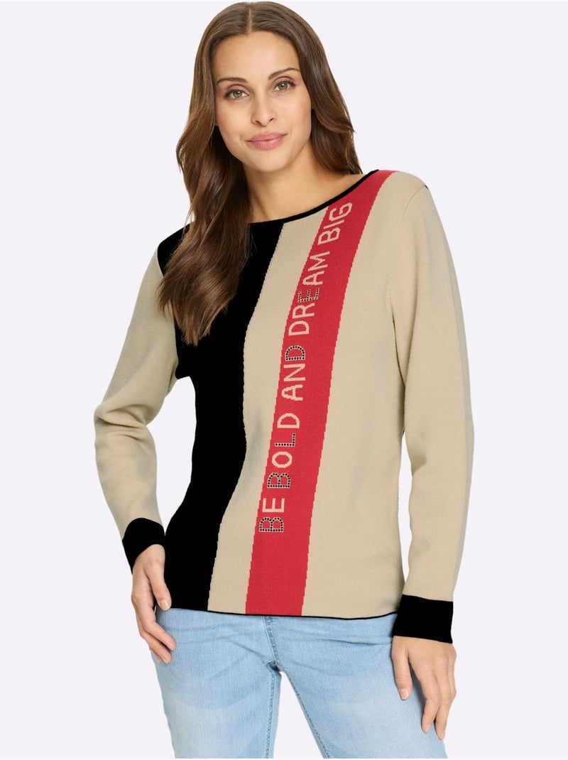 Pull à Manches Longues 50% Viscose (ecovero) - Taille Standard - Witt Noir Jaune - Kiabi