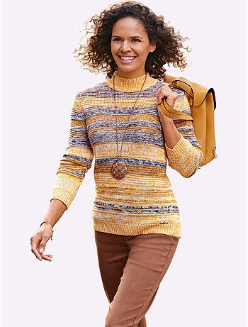 Pull à manches longues col montant côtelé et fils chinés - taille standard - witt