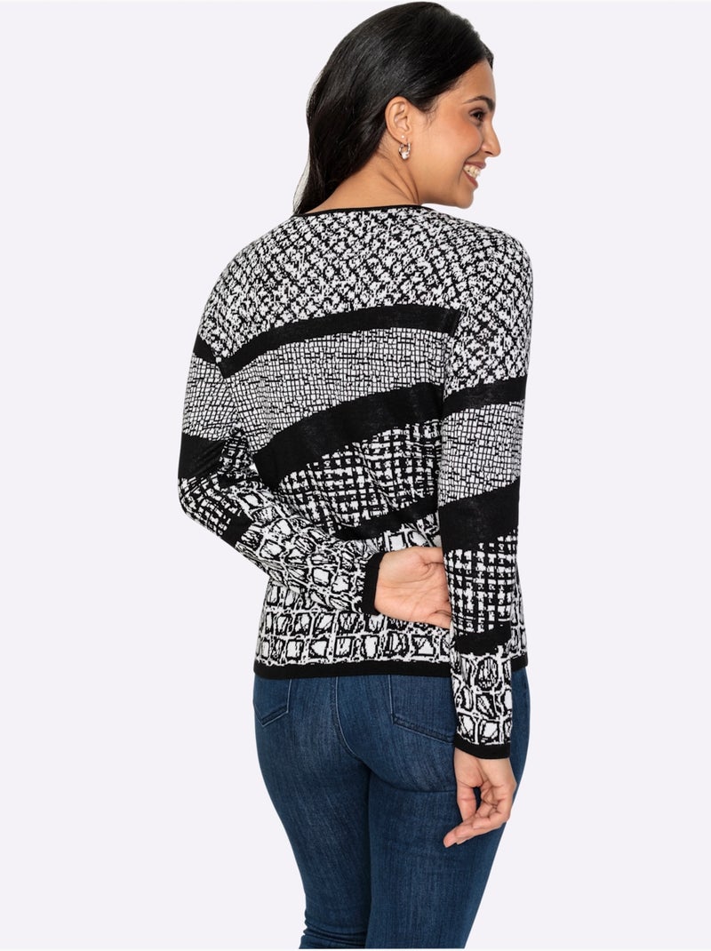 Pull à Manches Longues 60% Viscose - Taille Standard - Witt Noir Blanc - Kiabi