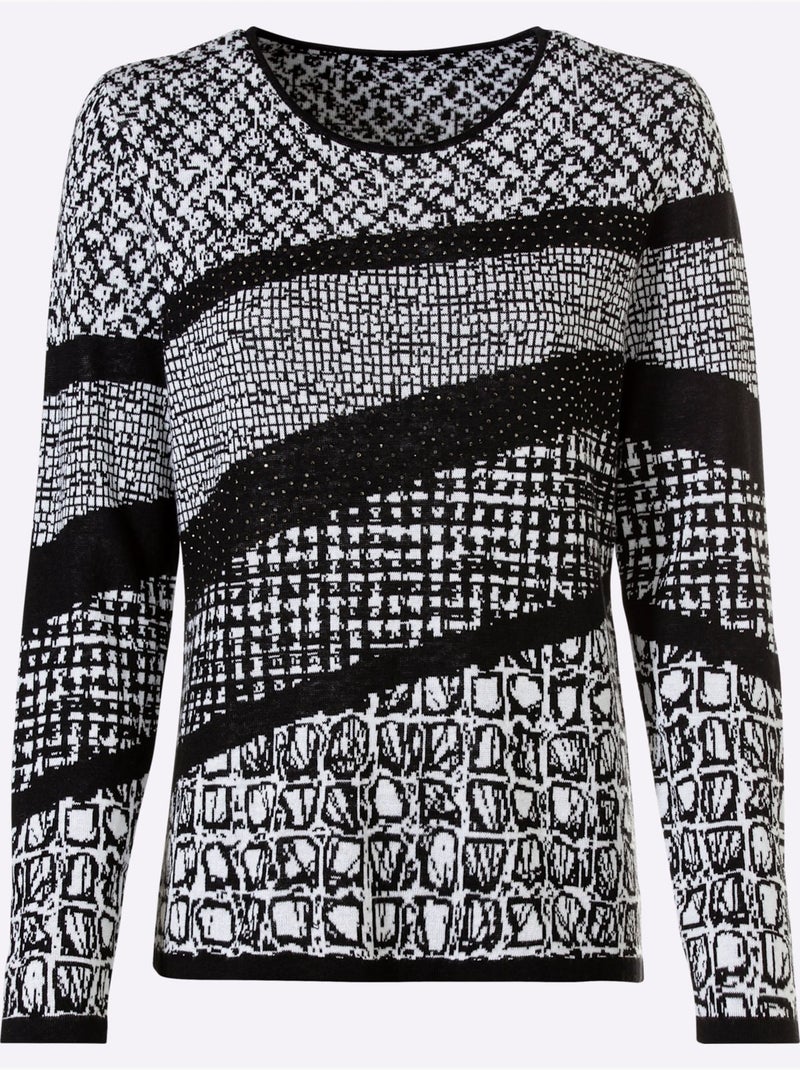 Pull à Manches Longues 60% Viscose - Taille Standard - Witt Noir Blanc - Kiabi