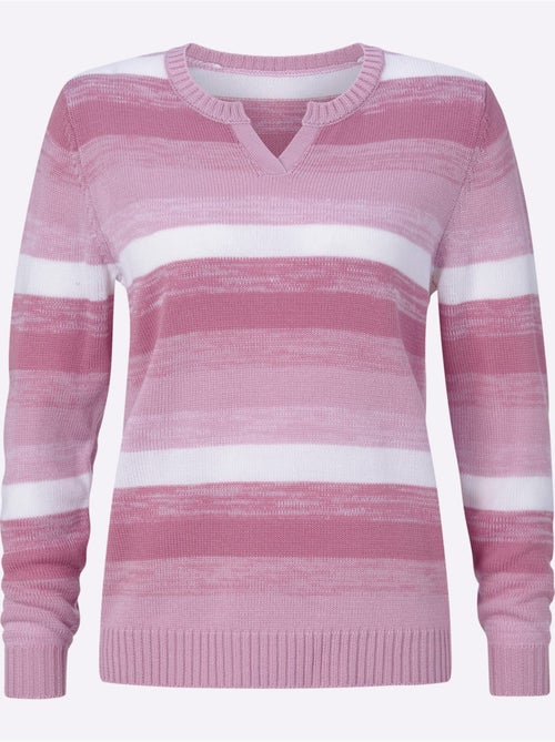 Pull à manches longues à col en V avec rayures élégantes - Taille standard - Moda Vilona - Kiabi Pull à manches longues à col en V avec rayures élégantes - Taille standard - Moda Vilona - Kiabi