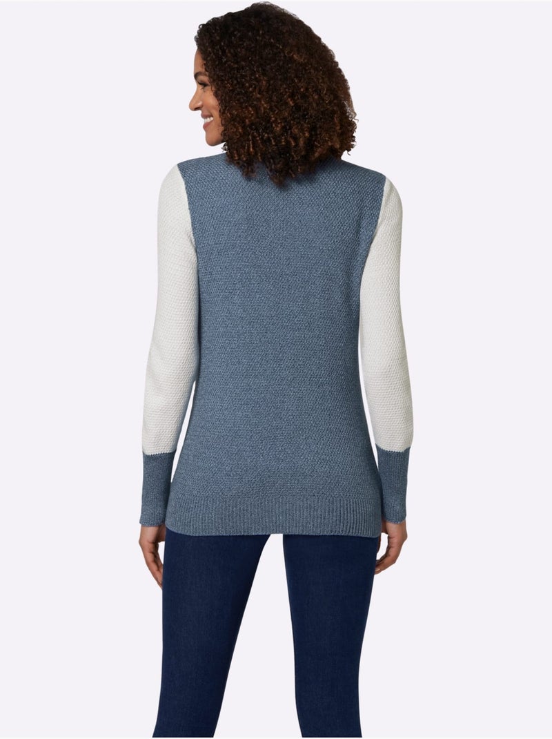 Pull à manches longues à col montant avec détails côtelés - taille standard - witt Bleu - Kiabi