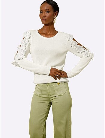 Pull à Manches Longues Applications Florales - Taille Standard - Helline