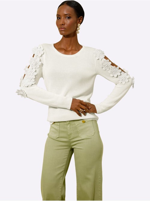 Pull à Manches Longues Applications Florales - Taille Standard - Helline - Kiabi