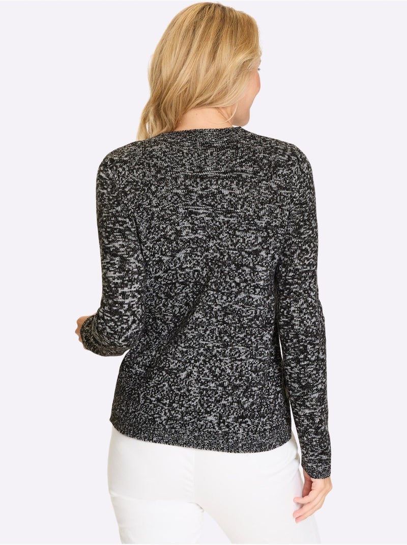 Pull à manches longues avec col arrondi et rayures classiques - Taille standard - Moda Vilona Noir Blanc - Kiabi