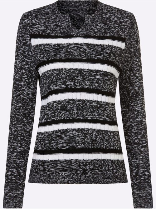 Pull à manches longues avec col arrondi et rayures classiques - taille standard - moda vilona - Kiabi Pull à manches longues avec col arrondi et rayures classiques - taille standard - moda vilona - Kiabi
