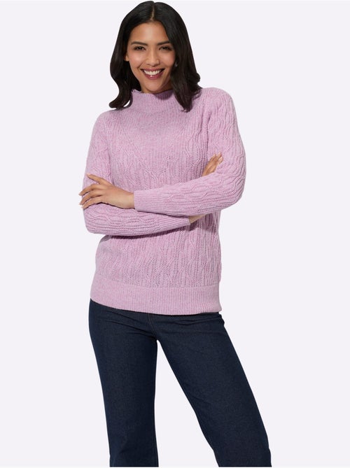 Pull à manches longues avec col corolle et motif tricoté - Taille standard - Moda Vilona - Kiabi