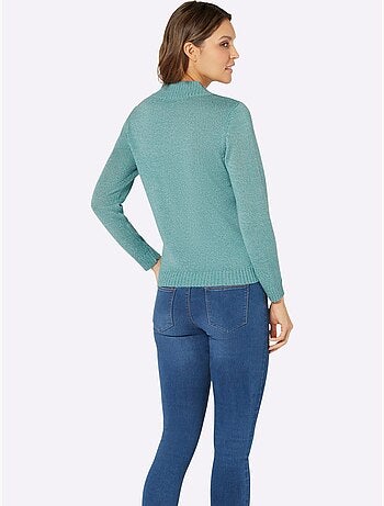 Pull à manches longues avec col en V et bouton décoratif - Taille standard - Moda Vilona