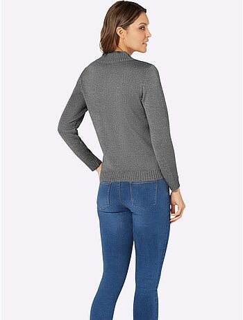 Pull à manches longues avec col en V et bouton décoratif - Taille standard - Moda Vilona