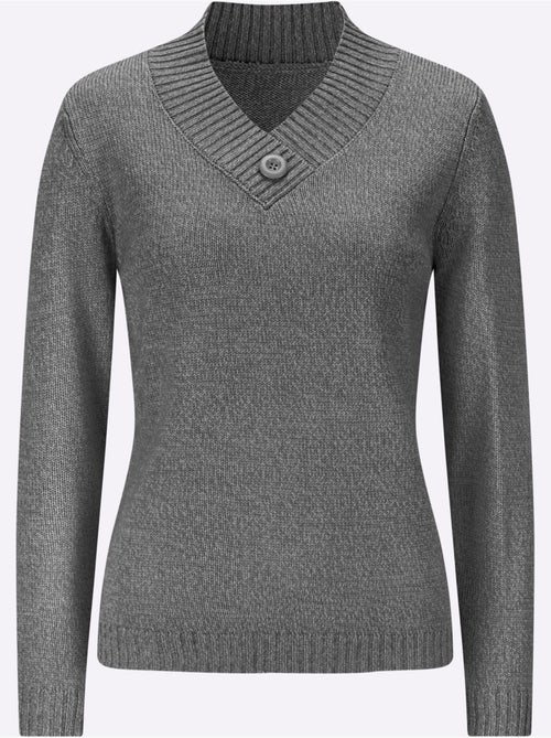 Pull à manches longues avec col en V et bouton décoratif. - Taille standard - Moda Vilona - Kiabi Pull à manches longues avec col en V et bouton décoratif. - Taille standard - Moda Vilona - Kiabi