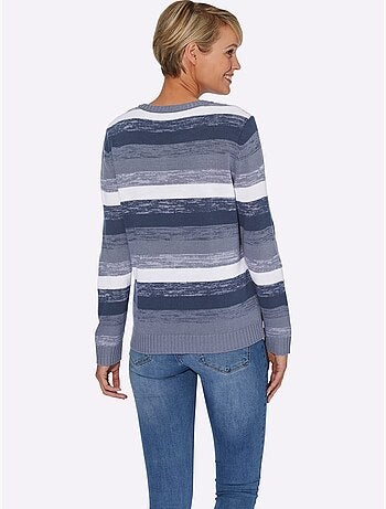 Pull à manches longues avec col en V et motif rayé - Taille standard - Moda Vilona