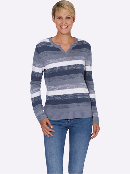 Pull à manches longues avec col en V et motif rayé - Taille standard - Moda Vilona - Kiabi Pull à manches longues avec col en V et motif rayé - Taille standard - Moda Vilona - Kiabi