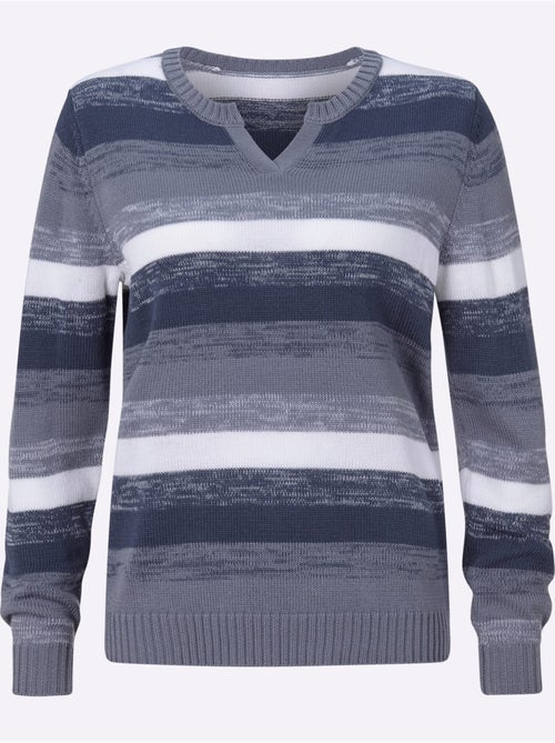 Pull à manches longues avec col en V et motif rayé - Taille standard - Moda Vilona - Kiabi Pull à manches longues avec col en V et motif rayé - Taille standard - Moda Vilona - Kiabi