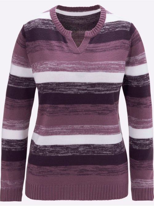 Pull à manches longues avec col en v et motifs rayés - taille standard - moda vilona - Kiabi Pull à manches longues avec col en v et motifs rayés - taille standard - moda vilona - Kiabi